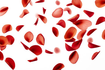 red petals flying floating isolated on white or transparent background 