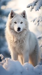 Obraz premium Majestic white wolf in snowy forest