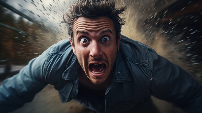 Surprised man with wild hair expression