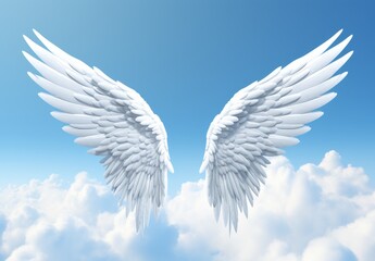 Angelic wings against blue sky