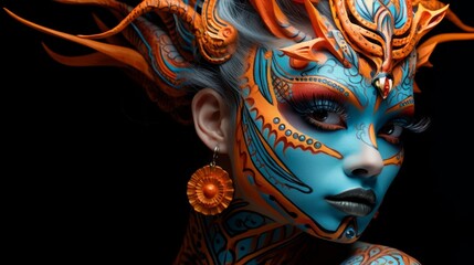 Vibrant face art with intricate patterns