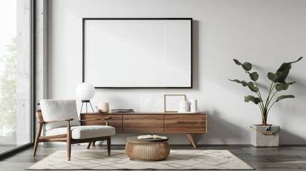 Modern home living room interior drawer and art decoration, mockup frame hyper realistic 