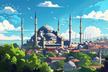 Naklejka premium Artistic illustration of Istanbul with mosque