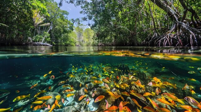 Shoal of Piraputanga in Sucuri River.

