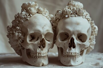 Flamboyant Rococo skull art. Horror creepy. Generate Ai