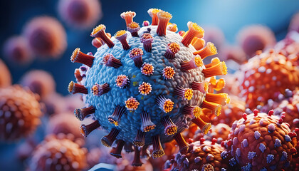 3d render of a virus. Microscopic biology wallpaper. Pandemic and health.