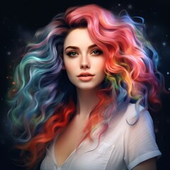 Vibrant and Colorful Portrait of a Woman with Curly Hair