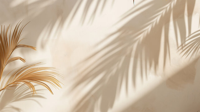 Zen Minimalism: Aesthetic Empty Cream Room with Palm Tree Shadows