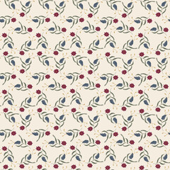 Vintage Red and Blue Floral of India Inspired seamless pattern print background