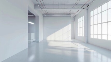 White open space office interior, mock up wall hyper realistic 
