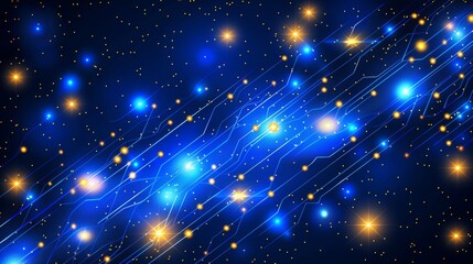 Fototapeta premium Blue circuit board with illuminated yellow dots and lights for enhanced visual appeal