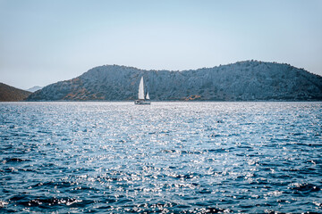 Beautiful Sea Landscape. Travel on Sailboat.