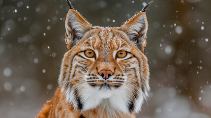 A close up of a wild eurasian lynx in nature with snow at winter