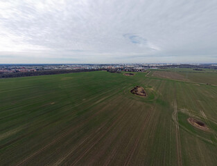 Aerial landscape of grassy meadow on the border of Marzahn and Brandenburg