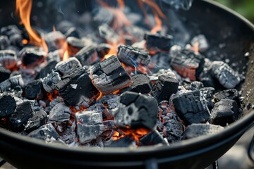 Crumbly Ashes after barbecue. Fireplace charcoal remains in grill equipment. Generate ai