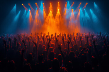 Energetic crowd enjoying a live concert with vibrant lights