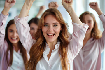 Group of people in the office celebrating success