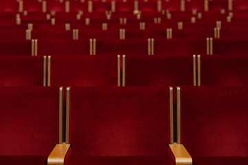 Symmetrical Red Cinema and Opera Hall Seats Photo, Istanbul Turkiye (Turkey)