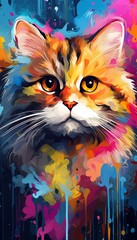 Vibrant abstract cat portrait