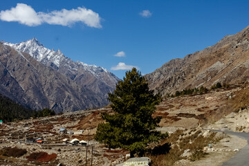 Snow capped mountains in himalaya landscape with rocks. Kailash mountain peak in Tibet.