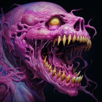 Terrifying alien creature with sharp teeth and glowing eyes