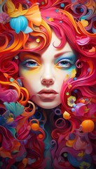 vibrant fantasy portrait with colorful floral elements
