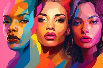 Obraz premium vibrant female faces abstract art
