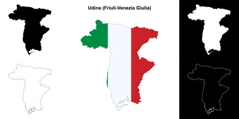 Udine province outline map set