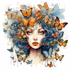 fantasy portrait of woman with butterflies