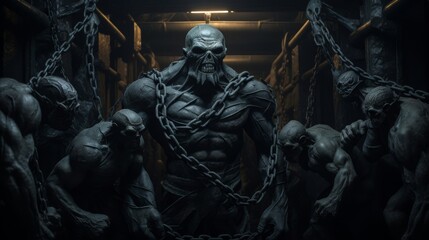 Titans imprisoned in Tartarus bound by chains.