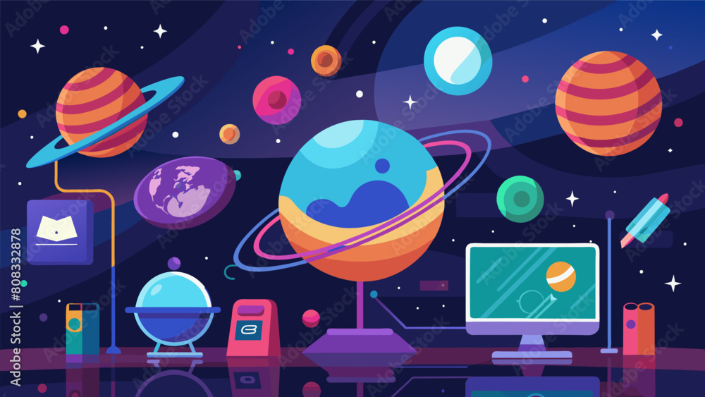 Poster in the virtual astronomy lab students can explore the solar system and learn about celestial bodies.