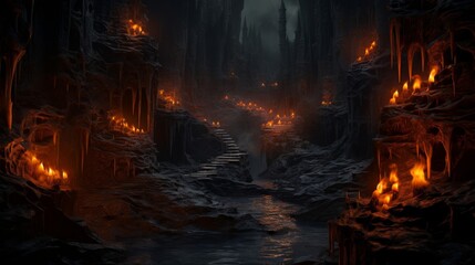 Obraz premium Underworld ruled by Hades souls guided by River Styx to final destinations