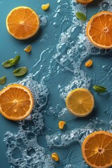 Sliced Oranges on Blue Surface