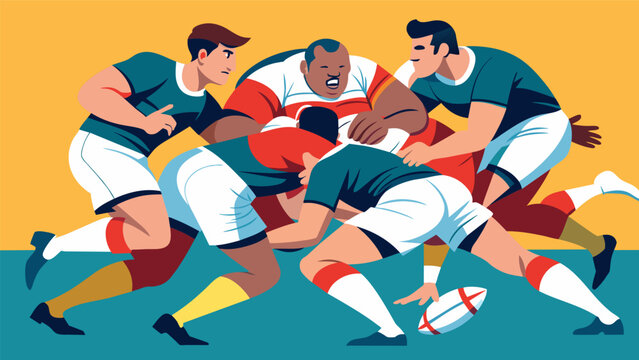 A chaotic clash of raw power and skill as players fight to gain control of the ball in the midst of the scrum.. Vector illustration