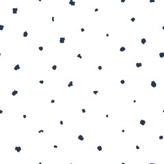 Seamless abstract geometric pattern. Navy blue, white texture. Dots, stains, ovals. Digital brush strokes background. Design for textile fabrics, wrapping paper, background, wallpaper, cover.