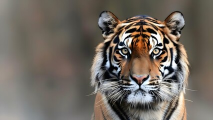 Tiger Head Closeup: Vibrant Colors and Wide Eyes for Wallpaper Design. Concept Wildlife Photography, Animal Closeups, Nature Textures, Vibrant Wallpaper Designs