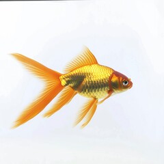 A Goldfish Swims Gracefully In Isolation Against A White Background, Illustrations Images