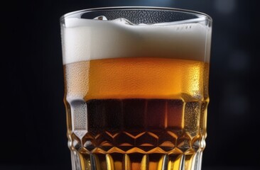 Glass of cold beer on a dark background, close-up