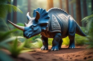 Triceratops dinosaur close-up in natural habitat
