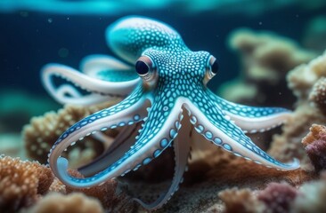 Octopus view underwater closeup in natural habitat