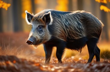 Animal boar closeup in natural habitat