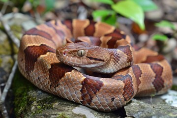 Biodiversity in Focus: Southern Copperhead Snake in Natural Habitat - Herpetology Research