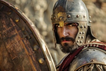 Naklejka premium Antique Christian Warrior: Historic Armor Elements of Mediaeval Spain in Middle-Ages Warfare