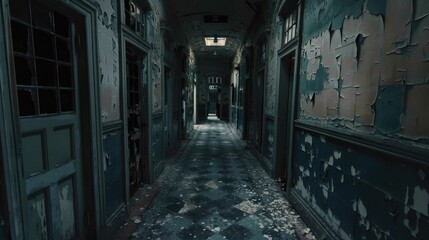 Interior inside abandoned mental asylum.

