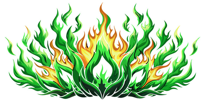 Green Flames Vector - depict lively and dynamic movement, energy emanating from the center 