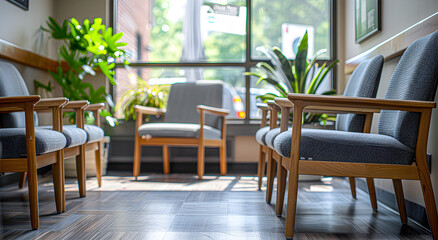 Obraz premium Empty chairs in a waiting area of a medical facility