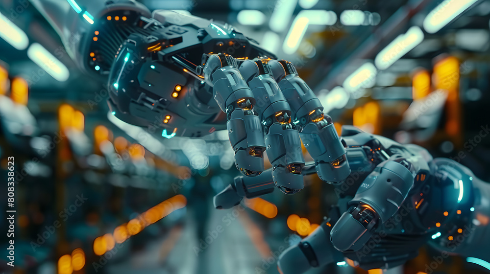 Canvas Prints in the future, robots or cyborgs with artificial intelligence will control manipulator arms on facto
