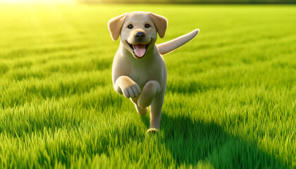 cute young labrador running on a grass