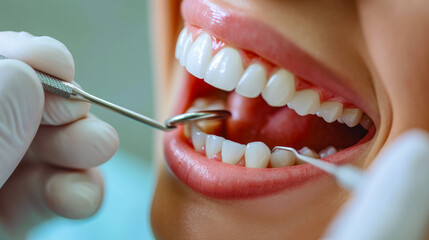demonstration of healthy teeth, dentist examines teeth