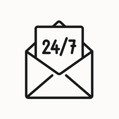 Letter 24/7 line icon. Mail, note, document, writing, message, communication sign, symbol. Isolated on a white background. Pixel perfect. Editable stroke. 64x64.